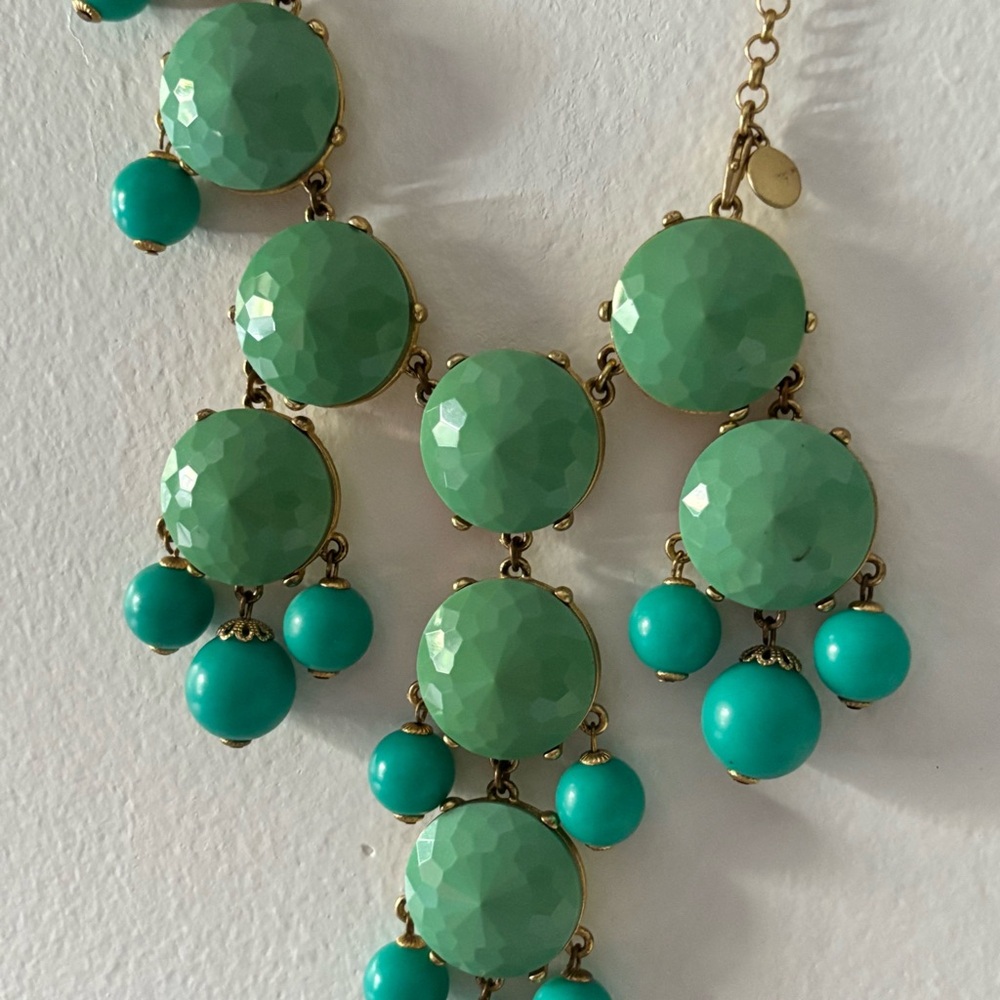 J.Crew Green and Gold Cluster Necklace with Cascading Beads - Picture 6 of 16